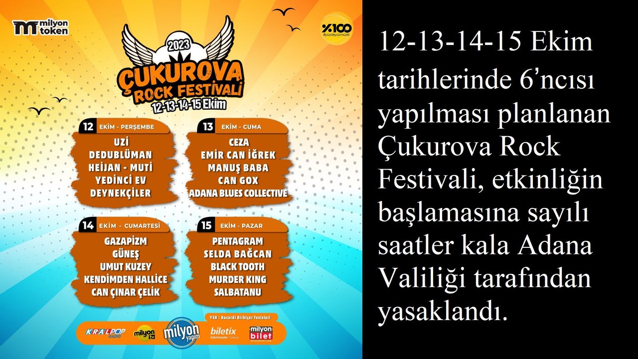 Çukurova Rock Festivali Adana Valiliği tarafından yasaklandı