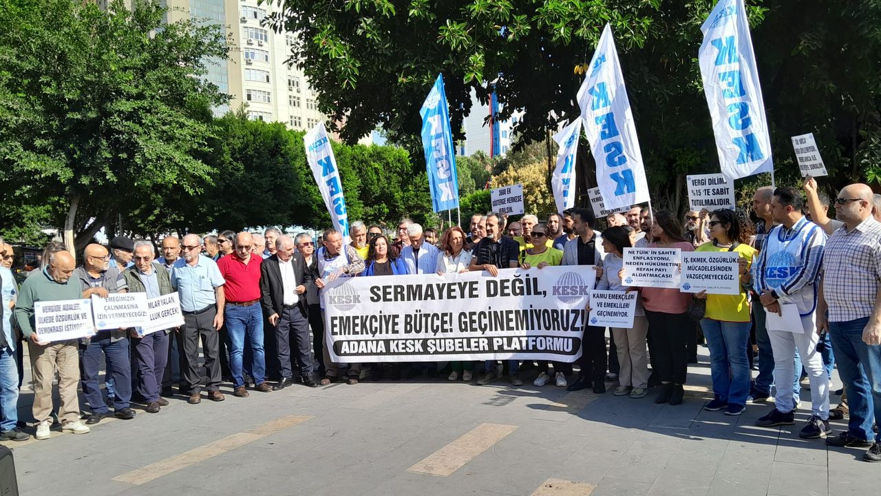 Adana'da KESK, "Yüzde 99’u yok sayan adaletsizliğe, haksızlığa karşı çaresiz değiliz" dedi.