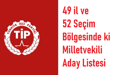 Türkiye İşçi Partisi’nin 49 il ve 52 Seçim Bölgesinde ki Milletvekili Aday Listesi