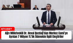 Ağrı Milletvekili Dr. Heval Bozdağ’dan Merkez Cami’ye Ayrılan 7 Milyon TL’lik Ödenekle İlgili Eleştiriler