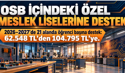 OSB içindeki özel meslek liselerinde öğrenci başına destek 104 bin 795 TL’ye kadar çıkıyor
