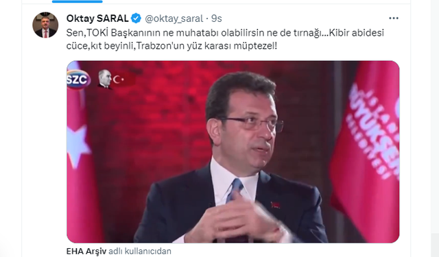 Cumhurbaşkanı Başdanışmanı Oktay Saral’dan, İmamoğlu’na Hakaret