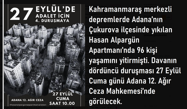 Depremde 96 Yakınını Kaybeden Hasan Alpargün Apartmanı İçin Adalet İsteyenler Duruşmaya Katılım Çağrısı Yaptı