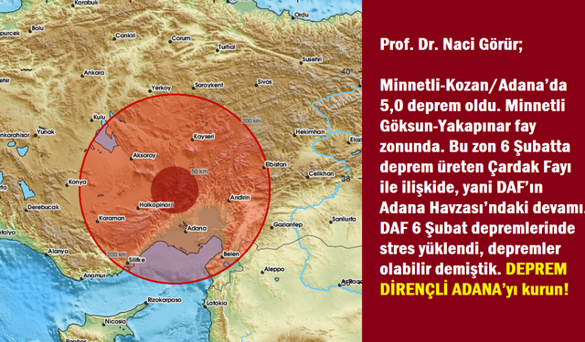 Adana'da 5.0 büyüklüğündeki depremin ardındın 20 artçı sarsıntı meydana geldi