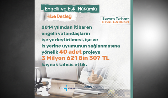 İŞKUR, 2025/1. Dönem Engelli ve Eski Hükümlü Proje Başvuruları Başladı