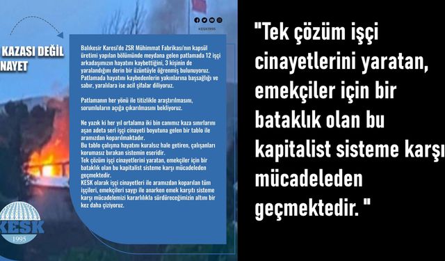 KESK; Patlamada hayatını kaybedenlerin yakınlarına başsağlığı ve sabır, yaralılara ise acil şifalar diliyoruz