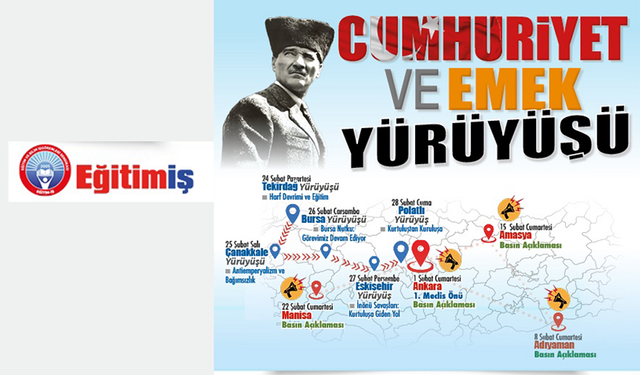 Eğitim İş’ten ‘Cumhuriyet ve Emek Yürüyüşü’: Laik Eğitim ve Emek İçin Alanlardayız!