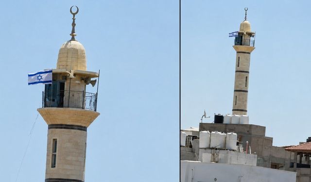 İsrail Ordusu Batı Şeria'daki Cami Minaresine İsrail Bayrağı Astı