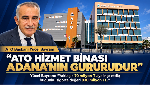 Adana’da Yücel Bayram’dan ATO hizmet binası açıklaması: “70 milyon TL’ye inşa edildi, sigorta değeri 930 milyon TL”