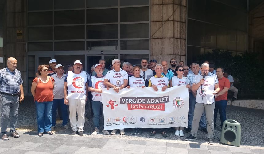 Mersin'de 9 Emek Örgütü Adına Tabip Odası Başkanı Uz. Dr. İzzet Çalış, 'Vergide Adalet İstiyoruz' dedi