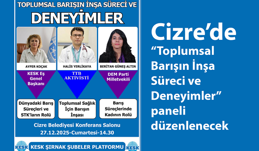 Cizre’de “Toplumsal Barışın İnşa Süreci ve Deneyimler” paneli düzenlenecek