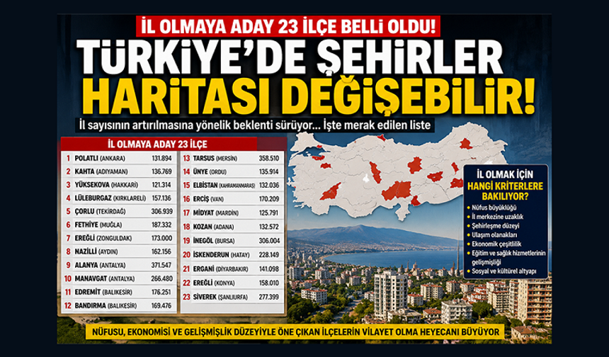 Türkiye’de “il olabilecek ilçeler” listesi gündemde: 23 ilçe öne çıktı