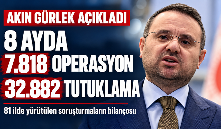 Akın Gürlek: 8 ayda 81 ilde 7 bin 818 operasyon, 32 bin 882 tutuklama