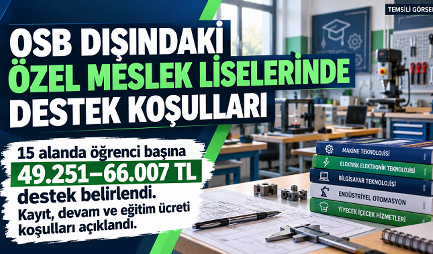 OSB dışındaki özel meslek liselerinde destek tutarları ve eğitim ücreti koşulları belirlendi