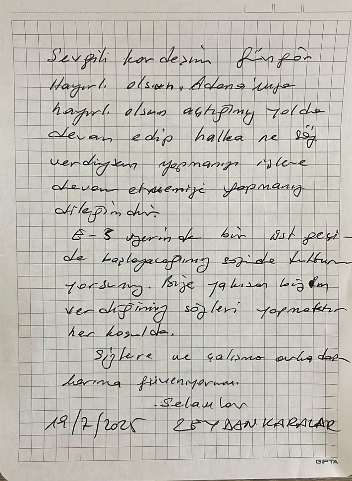 Zeydan Karalar'dan Güngör Geçer'e Mesaj