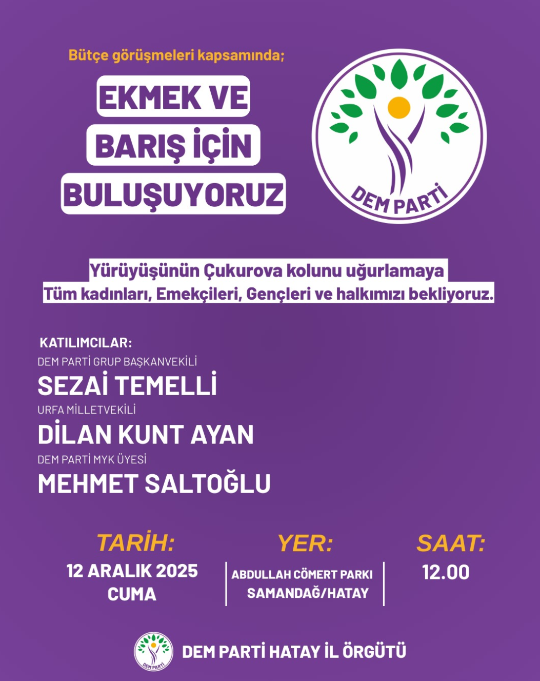 12 Aralık Samandağ 12.00